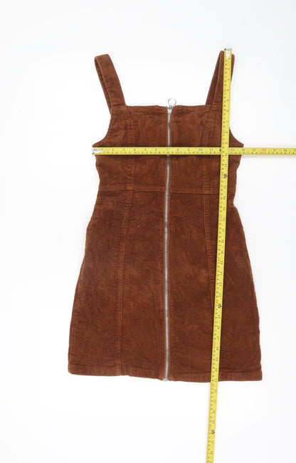 Denim Co Women Brown Corduroy Pinafore Dress Size 8 Sleeveless Zip