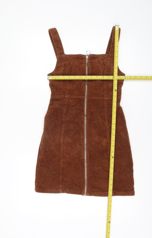 Denim Co Women Brown Corduroy Pinafore Dress Size 8 Sleeveless Zip