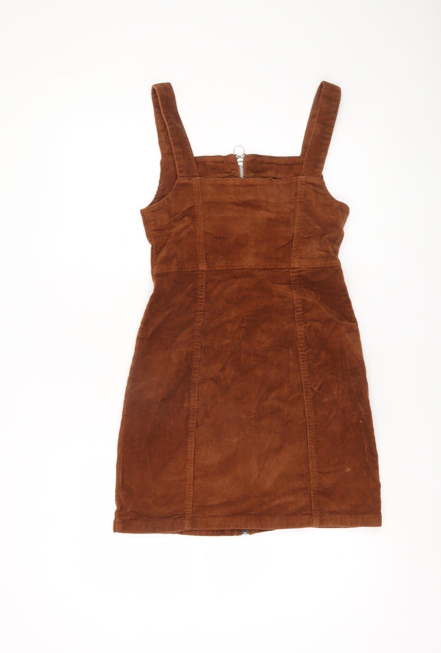 Denim Co Women Brown Corduroy Pinafore Dress Size 8 Sleeveless Zip