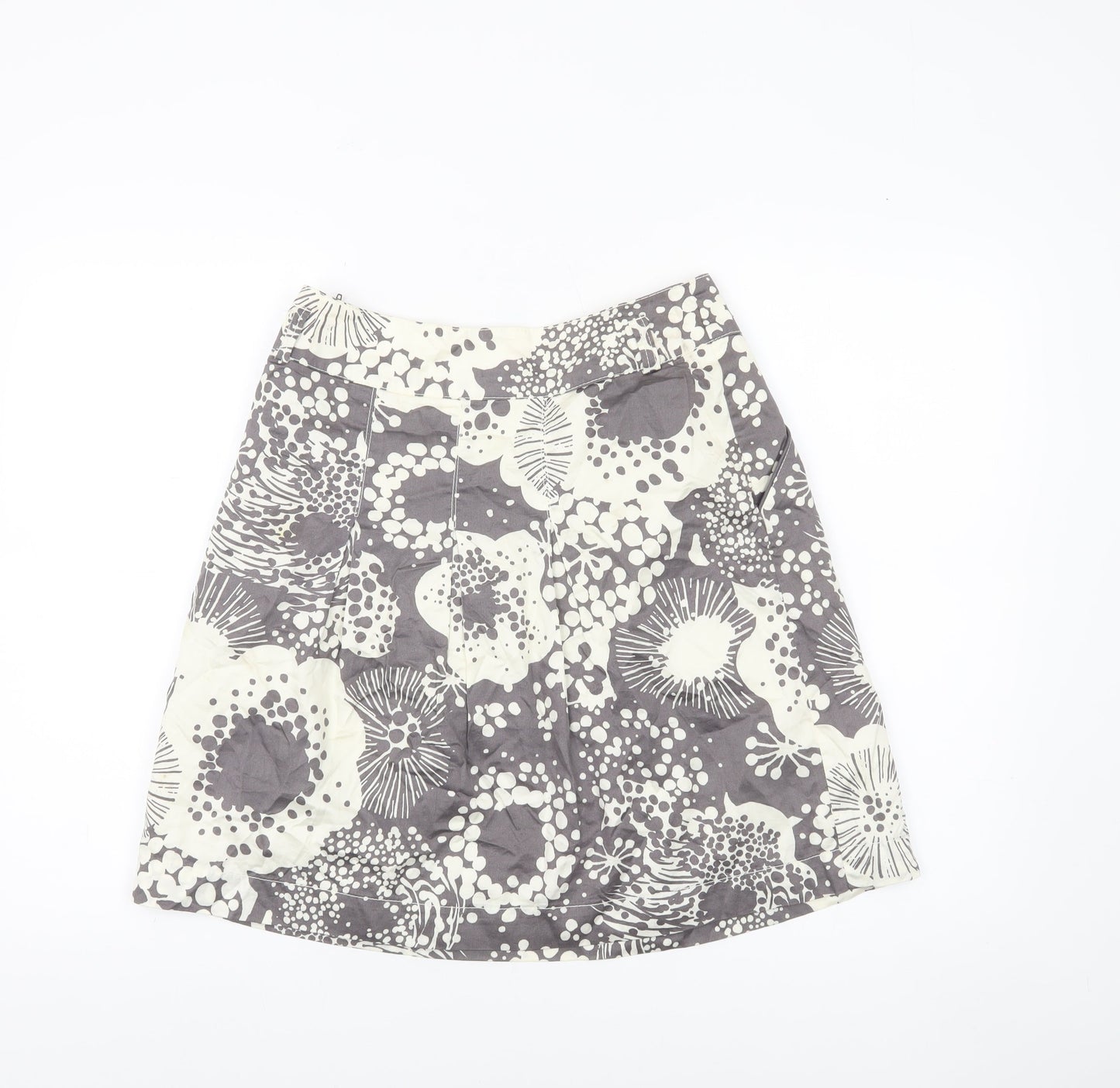H&M Women Grey Ivory Floral A-Line Knee Length Cotton Skirt Size 8
