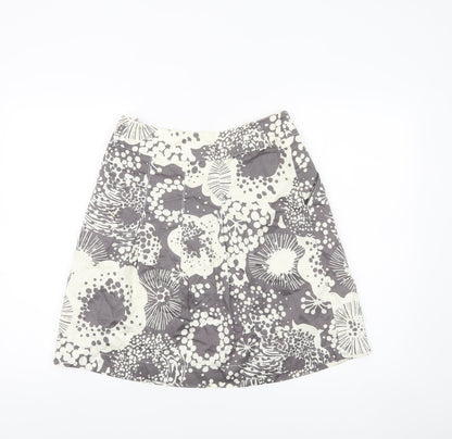 H&M Women Grey Ivory Floral A-Line Knee Length Cotton Skirt Size 8