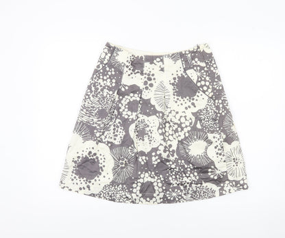 H&M Women Grey Ivory Floral A-Line Knee Length Cotton Skirt Size 8