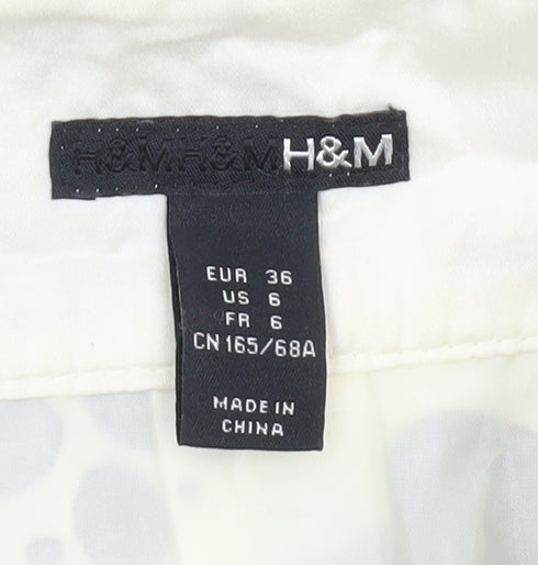 H&M Women Grey Ivory Floral A-Line Knee Length Cotton Skirt Size 8