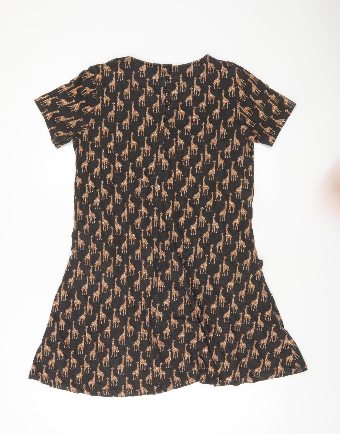 Fat Face Womens Black Giraffe Print Shift Dress UK 6 Short Sleeve