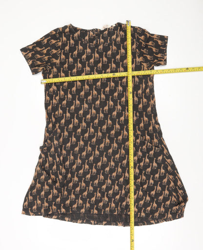Fat Face Womens Black Giraffe Print Shift Dress UK 6 Short Sleeve