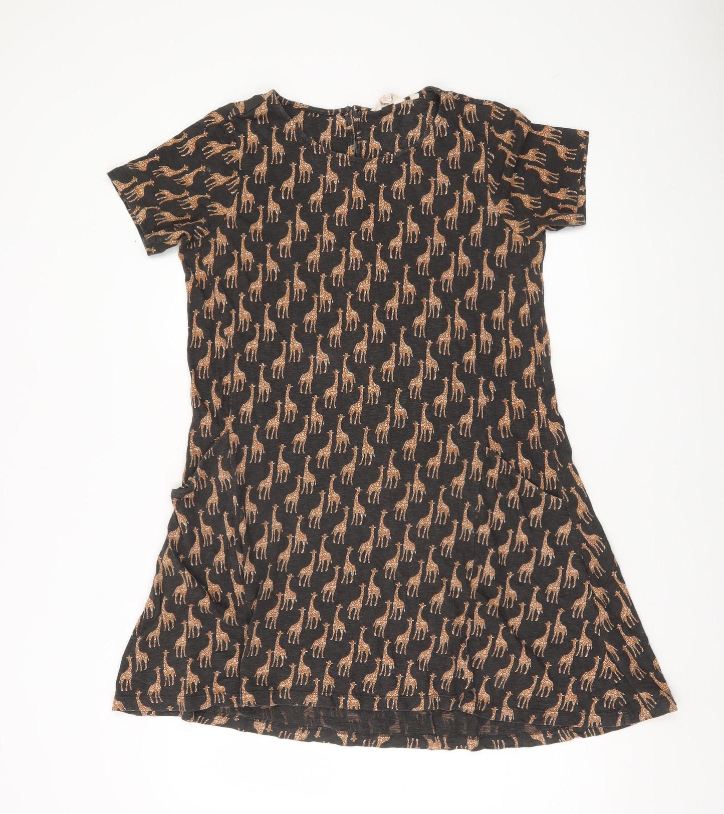 Fat Face Womens Black Giraffe Print Shift Dress UK 6 Short Sleeve