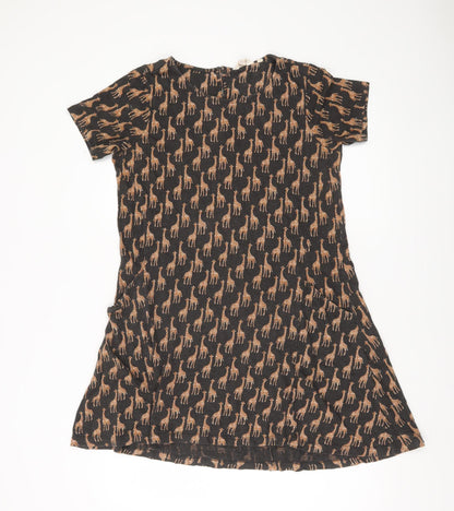 Fat Face Womens Black Giraffe Print Shift Dress UK 6 Short Sleeve