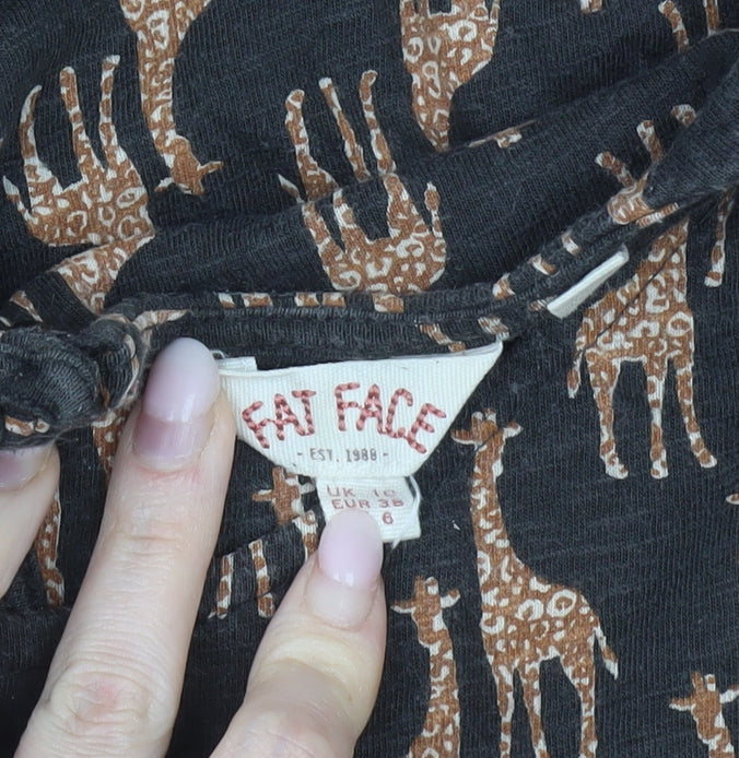 Fat Face Womens Black Giraffe Print Shift Dress UK 6 Short Sleeve