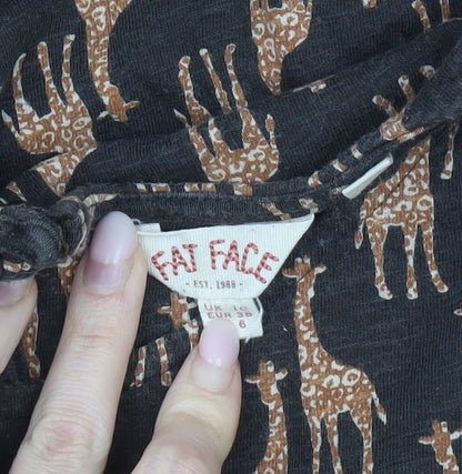 Fat Face Womens Black Giraffe Print Shift Dress UK 6 Short Sleeve