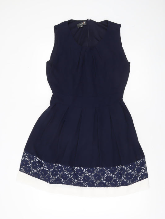 Apricot Women’s Blue Fit & Flare Sleeveless Lace Knee Dress UK 16