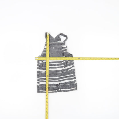 Calvin Klein Unisex Baby Grey Striped Dungaree 6-9 Months Cotton Blend