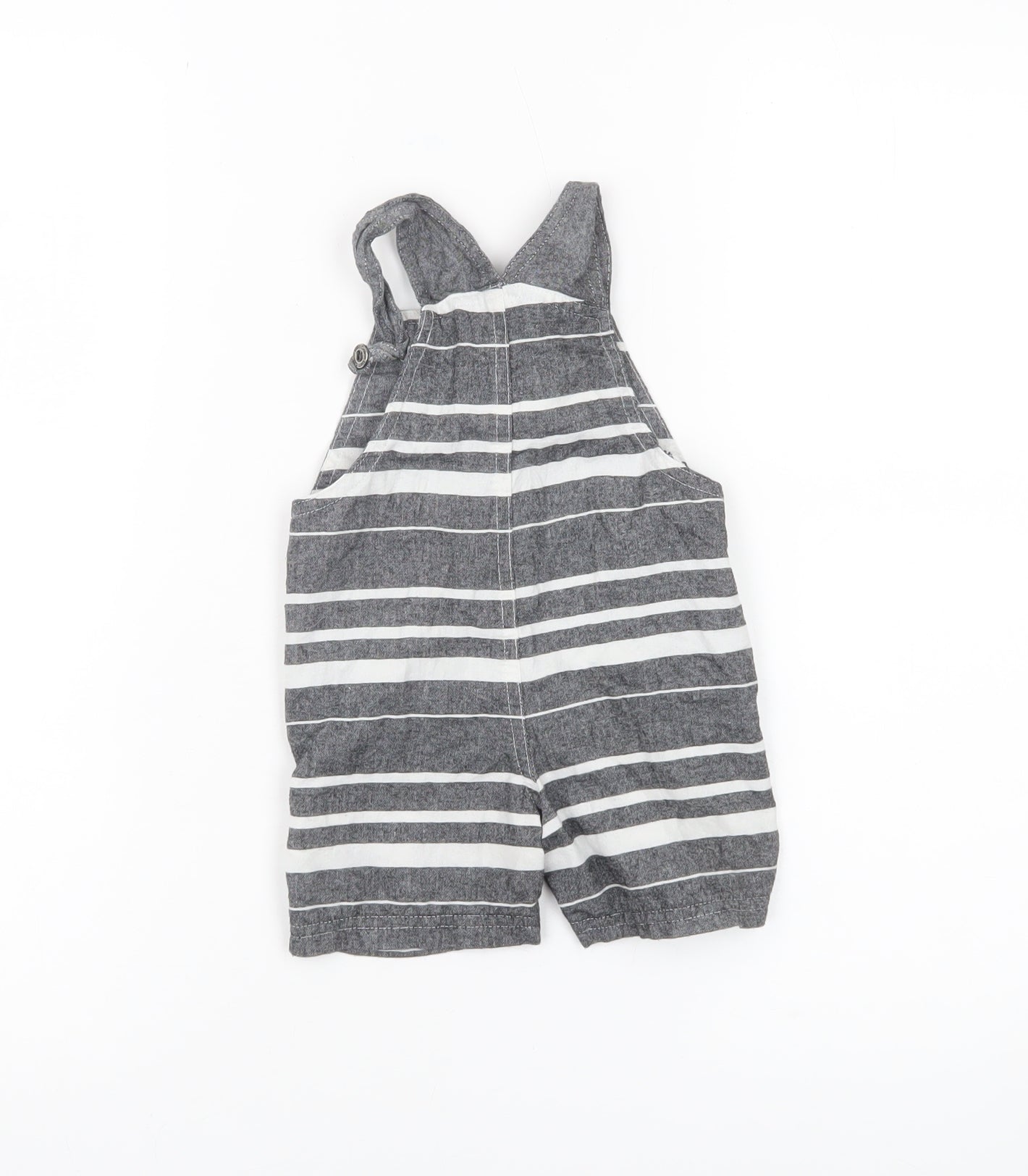 Calvin Klein Unisex Baby Grey Striped Dungaree 6-9 Months Cotton Blend