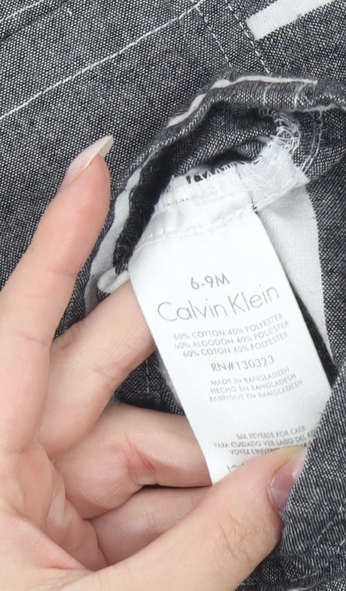 Calvin Klein Unisex Baby Grey Striped Dungaree 6-9 Months Cotton Blend