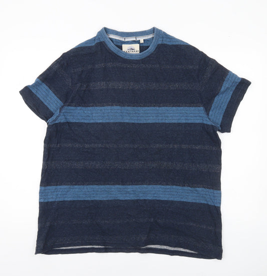 Mantaray Men’s Blue Striped Cotton T-Shirt Size L Crew Neck
