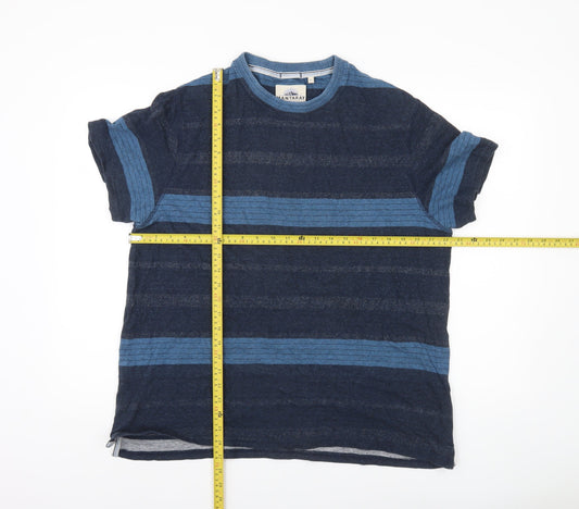 Mantaray Men’s Blue Striped Cotton T-Shirt Size L Crew Neck