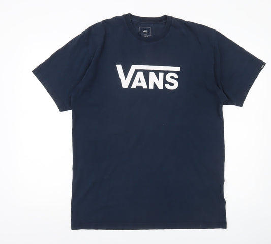 Vans Mens Blue Large Classic Fit Logo Graphic Cotton T-Shirt