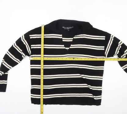 Studio Edit Women’s Black Striped Cotton Collared Jumper Size S