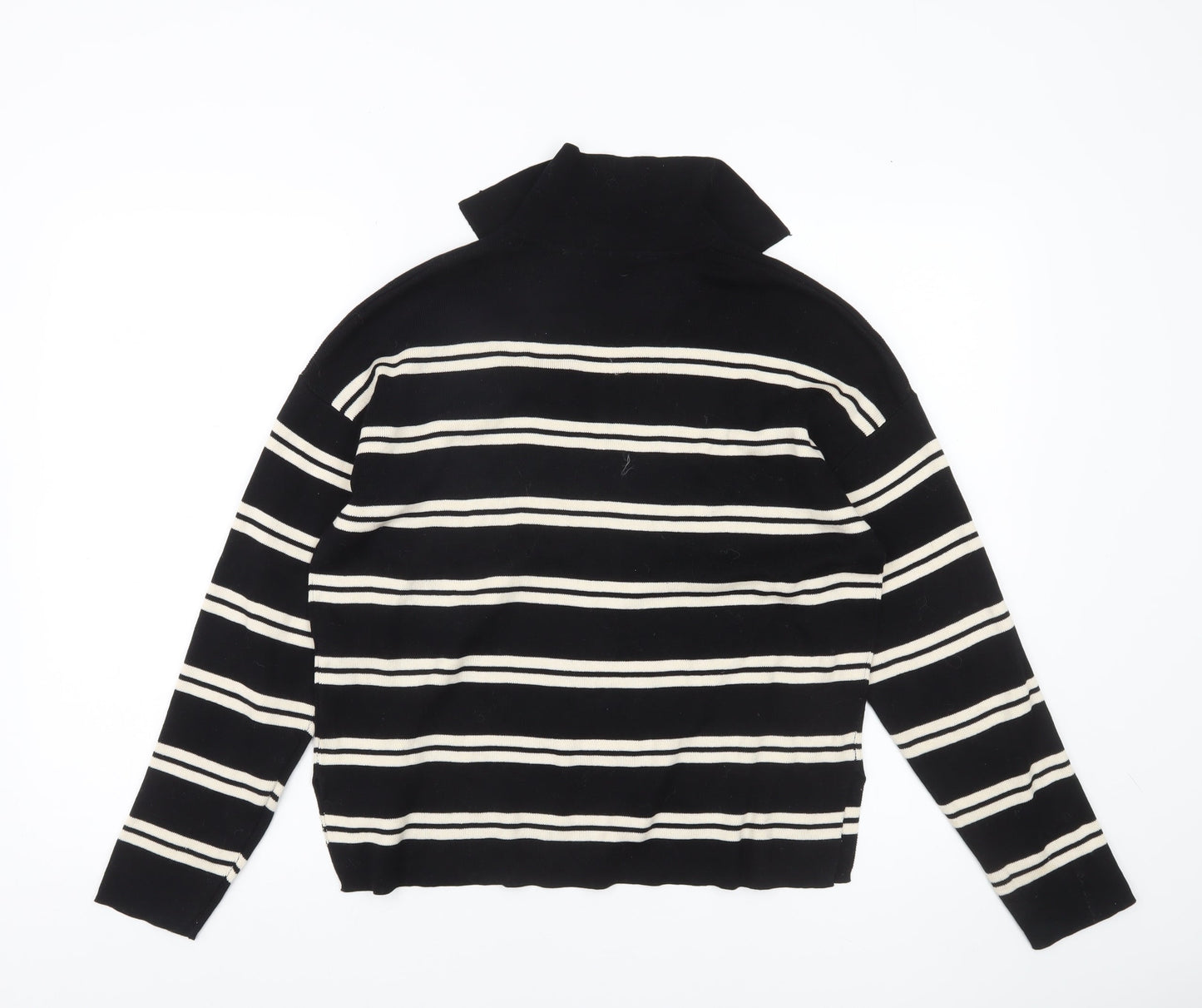 Studio Edit Women’s Black Striped Cotton Collared Jumper Size S