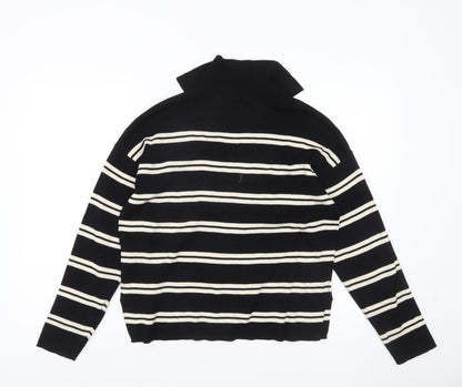 Studio Edit Women’s Black Striped Cotton Collared Jumper Size S