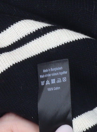 Studio Edit Women’s Black Striped Cotton Collared Jumper Size S