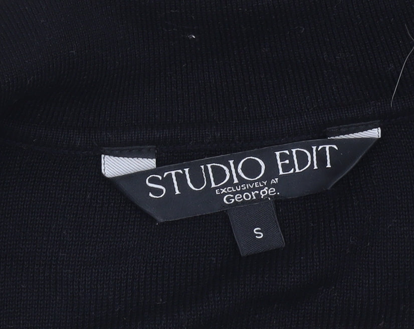 Studio Edit Women’s Black Striped Cotton Collared Jumper Size S