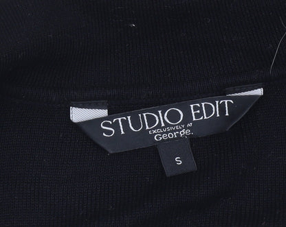 Studio Edit Women’s Black Striped Cotton Collared Jumper Size S