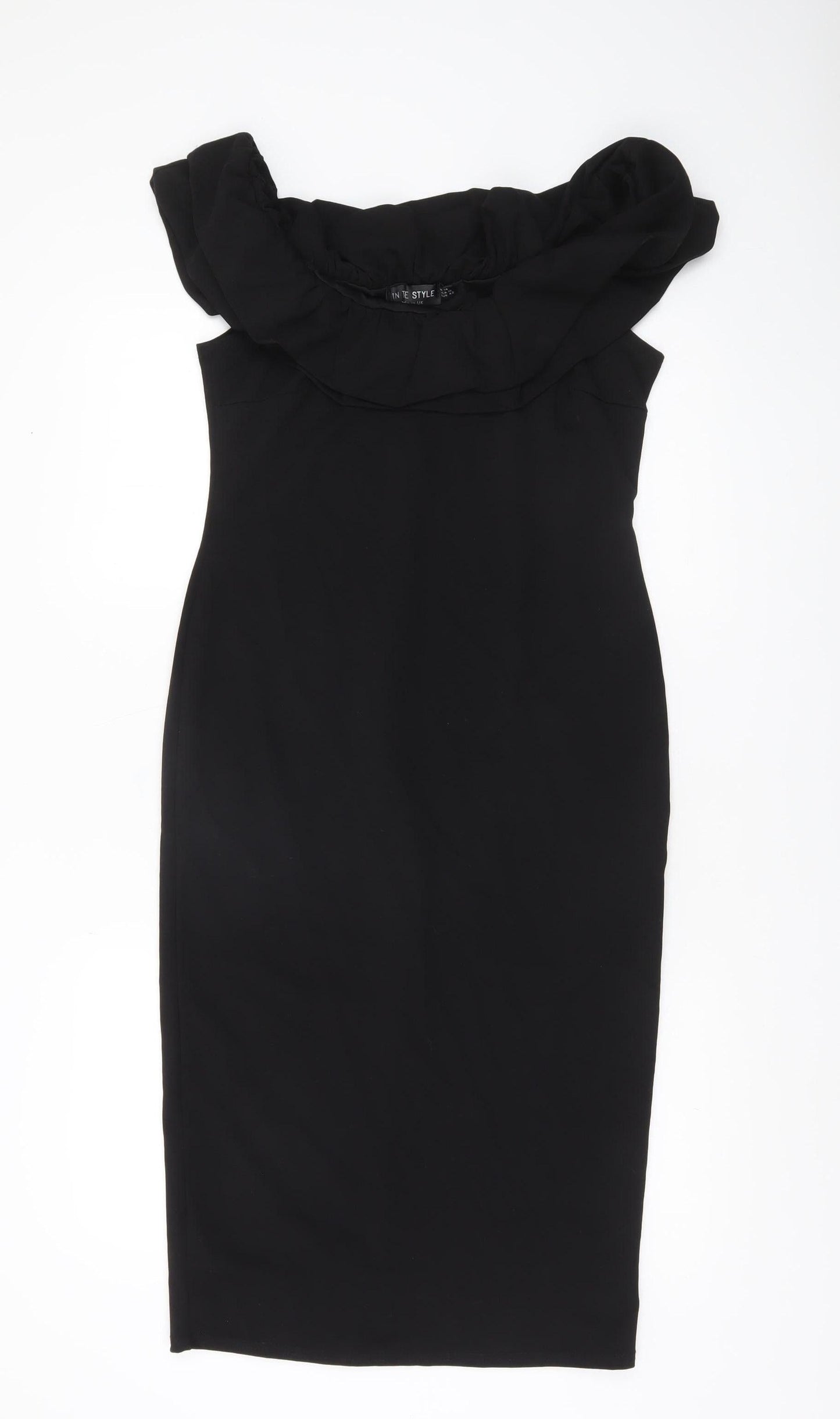 In The Style Women’s Black Size 14 Bodycon Ruffle Dress