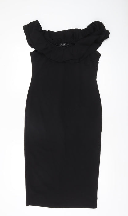 In The Style Women’s Black Size 14 Bodycon Ruffle Dress