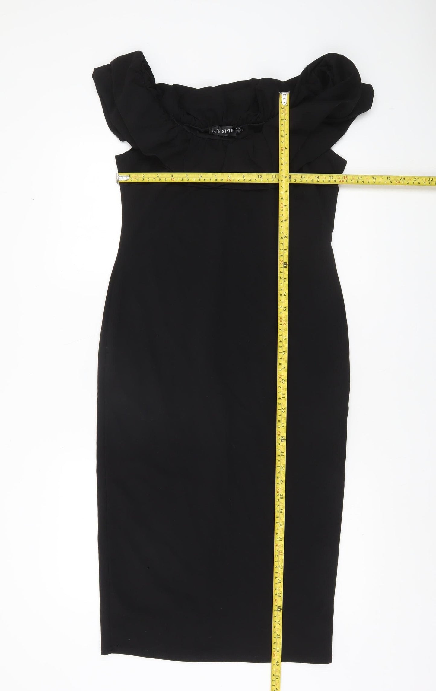 In The Style Women’s Black Size 14 Bodycon Ruffle Dress