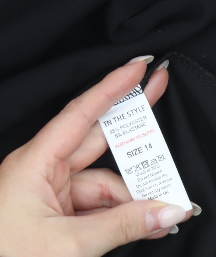 In The Style Women’s Black Size 14 Bodycon Ruffle Dress