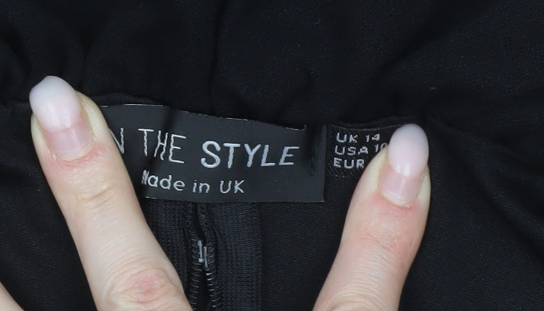 In The Style Women’s Black Size 14 Bodycon Ruffle Dress