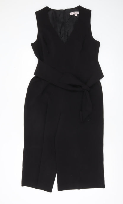 Miss Selfridge Petites Black Sleeveless Jumpsuit UK12 V-Neck Belted