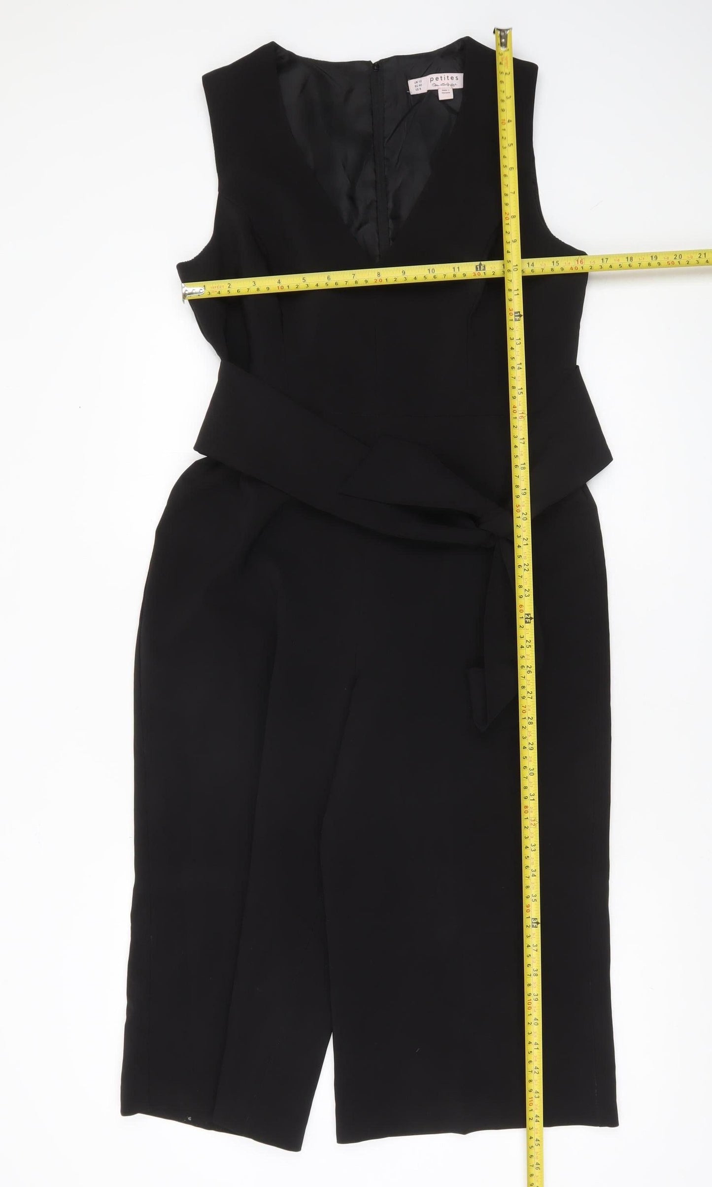 Miss Selfridge Petites Black Sleeveless Jumpsuit UK12 V-Neck Belted