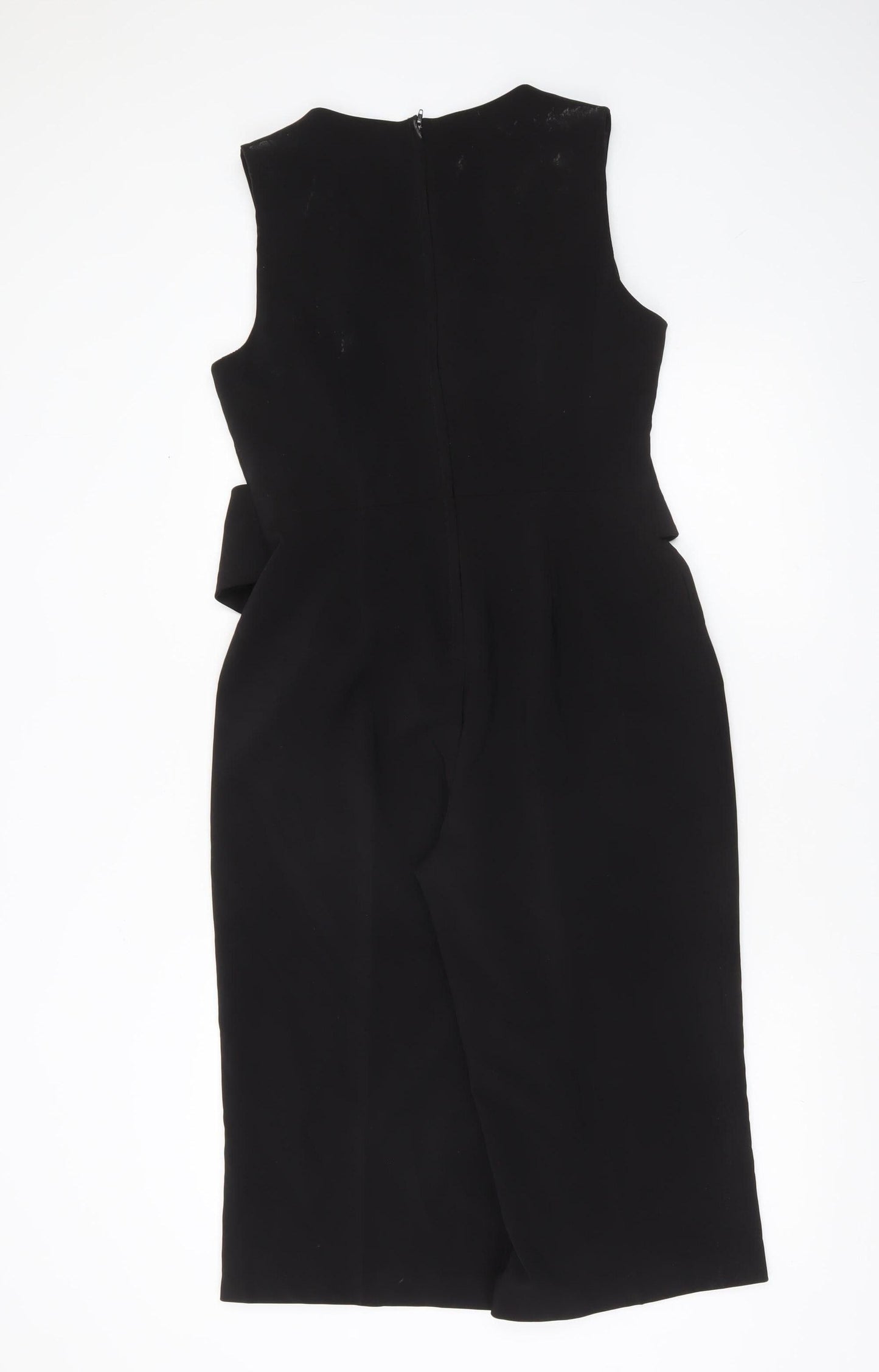 Miss Selfridge Petites Black Sleeveless Jumpsuit UK12 V-Neck Belted