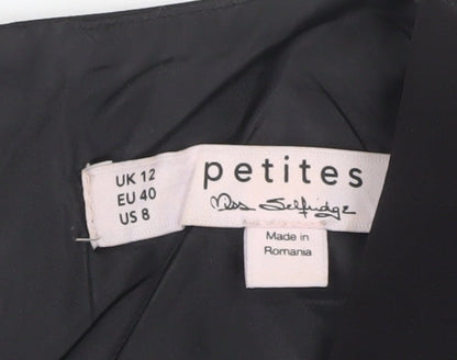 Miss Selfridge Petites Black Sleeveless Jumpsuit UK12 V-Neck Belted