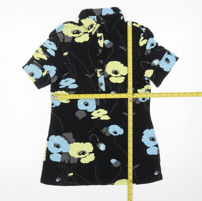Next Women’s Black Floral Tunic Shirt Size 14 Short Sleeve Cotton Blend