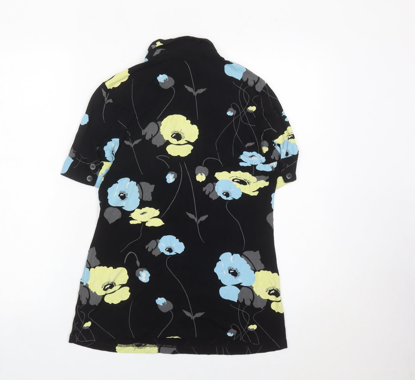 Next Women’s Black Floral Tunic Shirt Size 14 Short Sleeve Cotton Blend