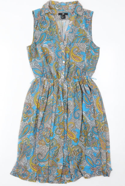 H&M Women’s Blue Paisley Shirt Dress Size 6 Sleeveless Knee Length