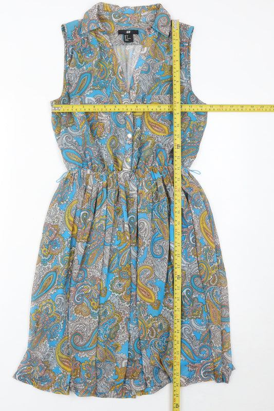 H&M Women’s Blue Paisley Shirt Dress Size 6 Sleeveless Knee Length