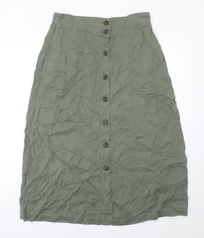Hush Womens Green Linen Midi A-Line Button Skirt Size 12