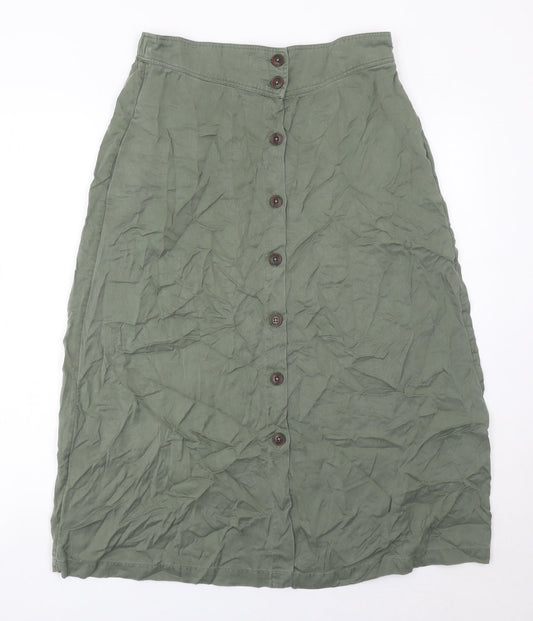 Hush Womens Green Linen Midi A-Line Button Skirt Size 12