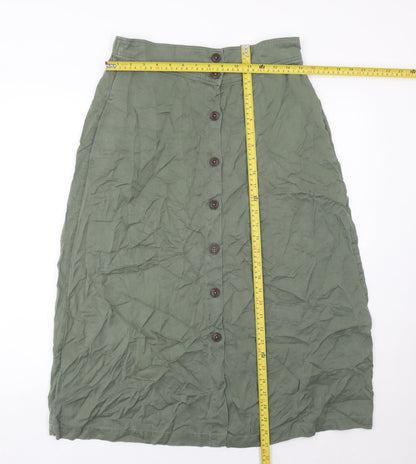 Hush Womens Green Linen Midi A-Line Button Skirt Size 12
