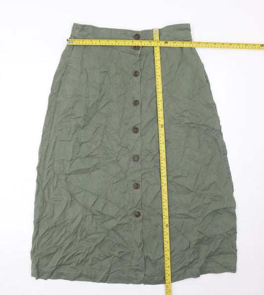 Hush Womens Green Linen Midi A-Line Button Skirt Size 12