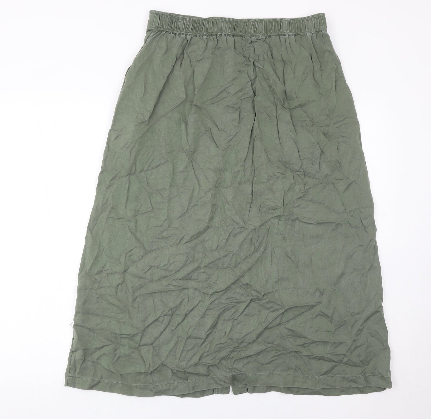 Hush Womens Green Linen Midi A-Line Button Skirt Size 12