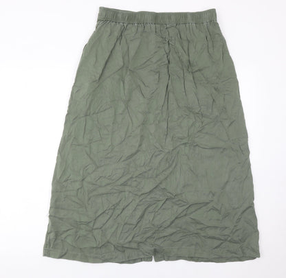Hush Womens Green Linen Midi A-Line Button Skirt Size 12
