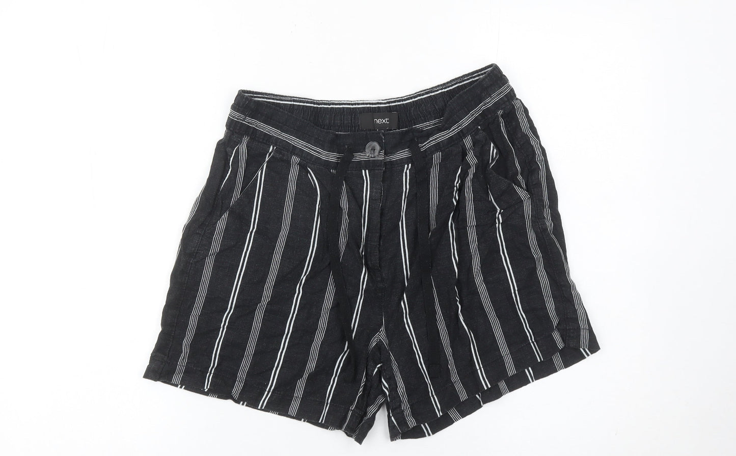 Next Womens Black Striped Linen Blend Paperbag Shorts Size 10