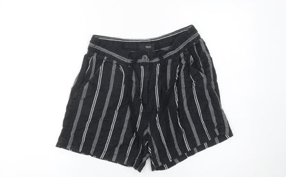 Next Womens Black Striped Linen Blend Paperbag Shorts Size 10