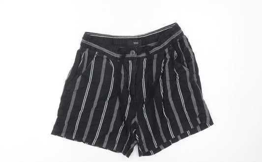 Next Womens Black Striped Linen Blend Paperbag Shorts Size 10