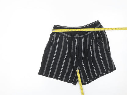 Next Womens Black Striped Linen Blend Paperbag Shorts Size 10