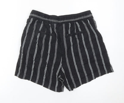 Next Womens Black Striped Linen Blend Paperbag Shorts Size 10